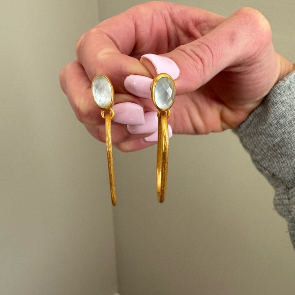 Gold earrings with stone dangle - Picture 1 of 3